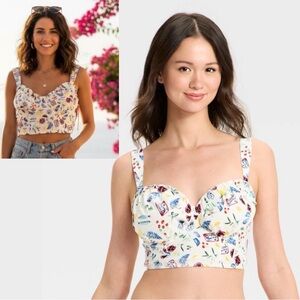 Colsie Woven Corset White Fruit  Mediterranean Print Top